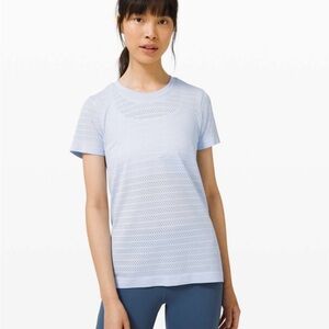 Lululemon sz 8 Breeze By Short Sleeve *Squad
Daydream Light Blue Eyelet Top